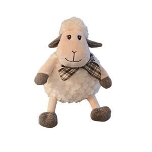 Pier 1 One Imports Soft PLUSH sheep cream‎ lamb hattie plaid bow